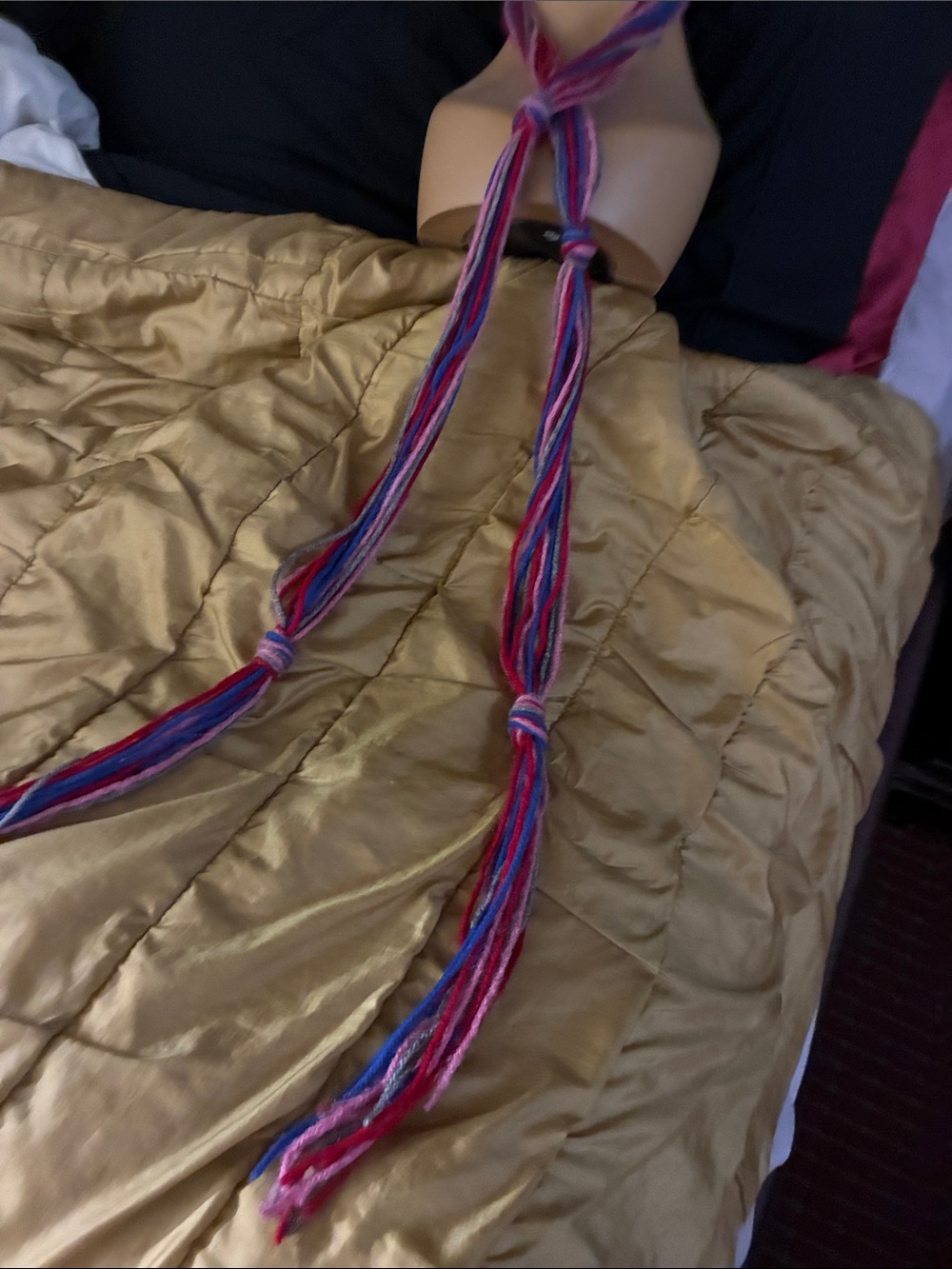 Braided Multi-Color Ribbon Scarf in Gold and Pink